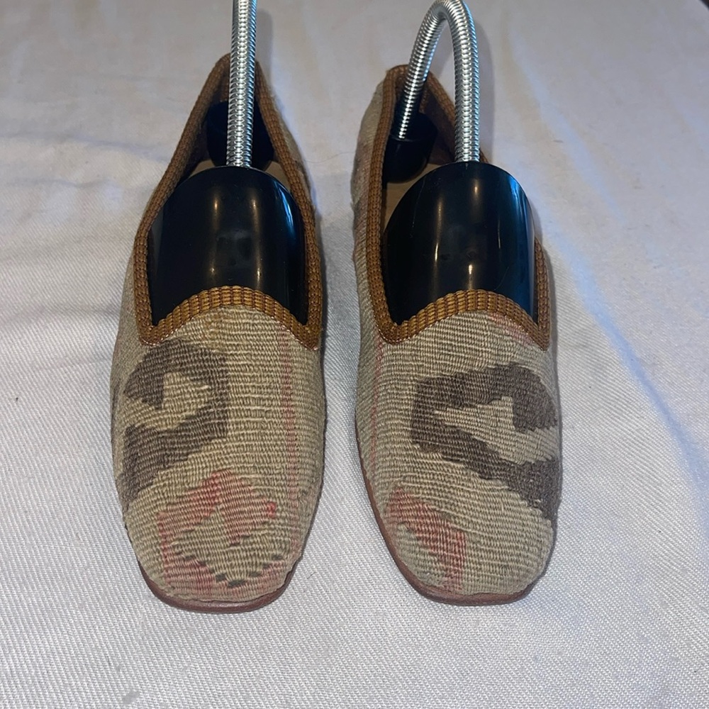 Handmade Turkish Kilim Carpet Loafers Flats 100% wool and sole leather